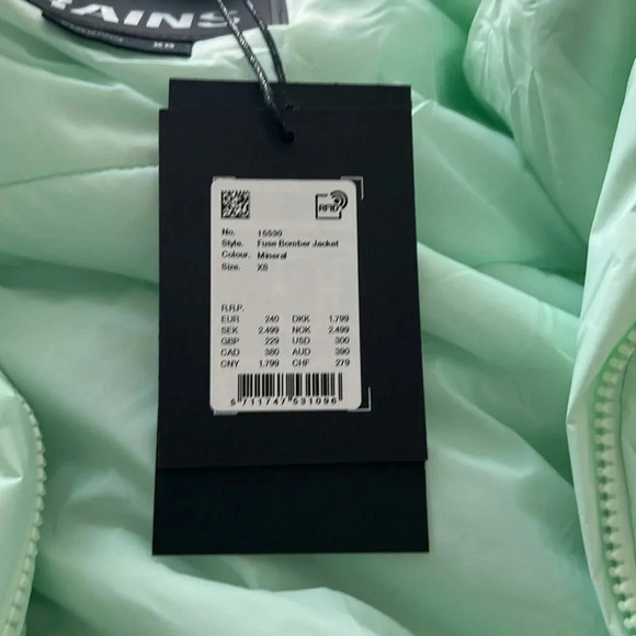 NWT Rains Fuse Bomber Jacket Unisex Mineral Size XS Oversized - Picture 7 of 13